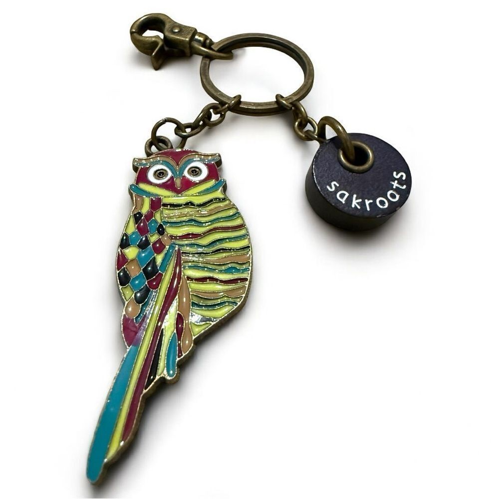 Sakroots Owl Enamel Keychain Colorful Boho Bird Pendant